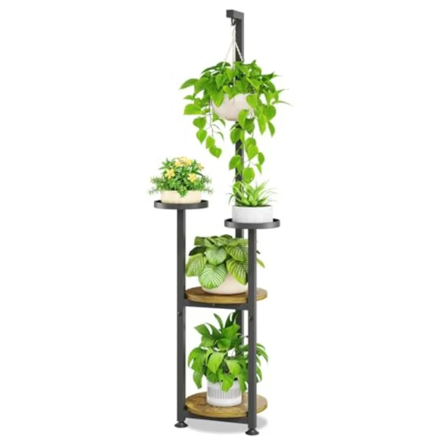 

4-ярусная подвесная подставка для растений, высокая вертикальная угловая металлическая полка для цветов, сверхпрочный держатель для горшков для патио, веранды, гостиной, модульная конструкция