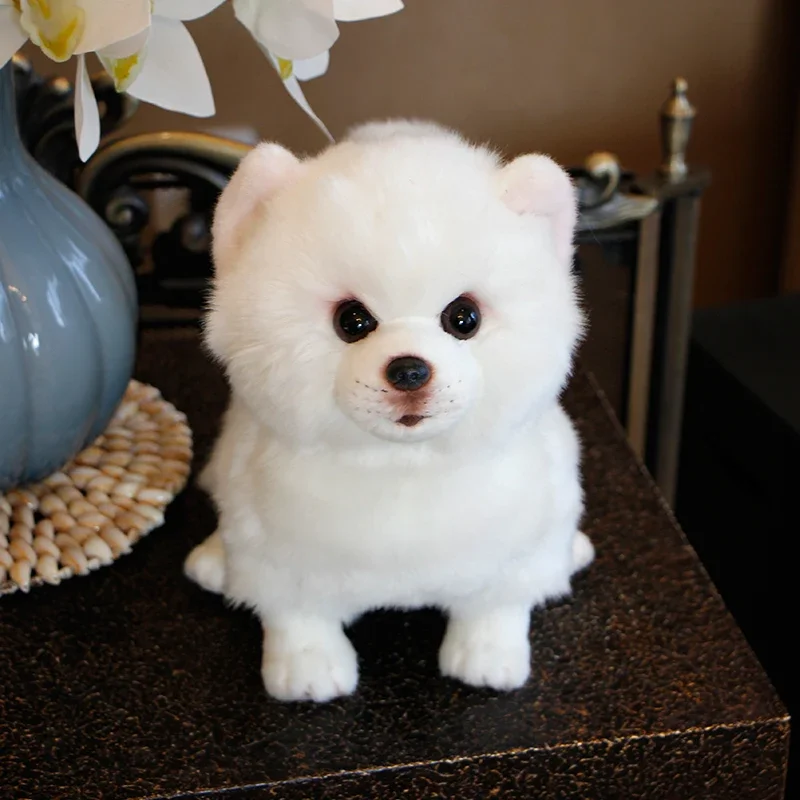 Plush Pomeranian Dog Doll Simulation Dog Stuffed Animal Toys Super Realistic Dog Toy For Pet Lovers Luxury Home Decor Snow White