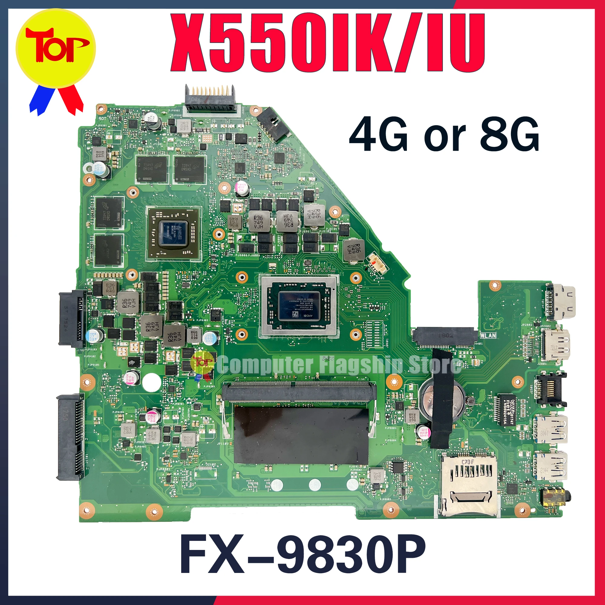 

KEFU VX50I Laptop Motherboard For ASUS X550IK X550IU FX-9830P 4G Or 8G-RAM RX460/V2G/V4G 100% Working Testd