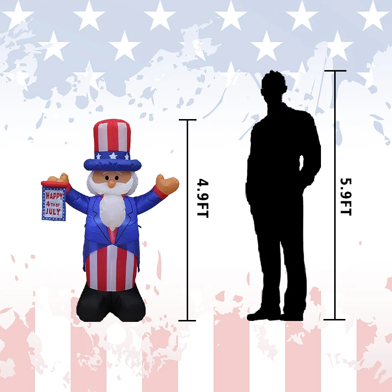 4.9 FT Patriotic Independence Day 4th of July Inflatable Uncle Sam Lighted Blowup Party Decoration for Outdoor Indoor Home Prop