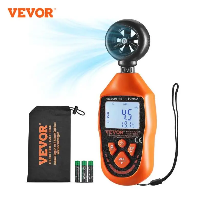 VEVOR Handheld Anemometer 14℉-113℉ / 14℉-140℉ Digital Wind Speed Meter Gauge with LED Backlight Screen, Measures Wind Velocity