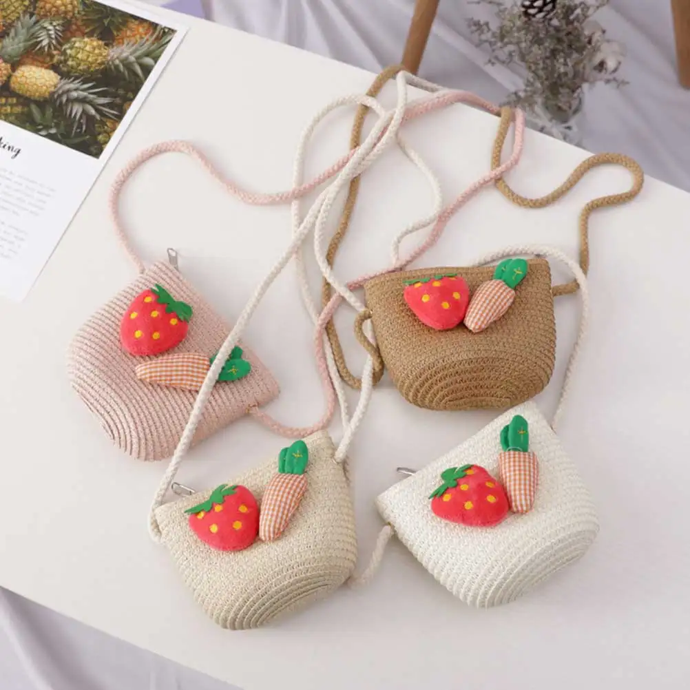 

1 Set Kids Straw Beach Hat Summer Sun Protection Cross-Body Bag Set For Girls Princess Cosplay Outdoor Activities (Khaki 54Cm