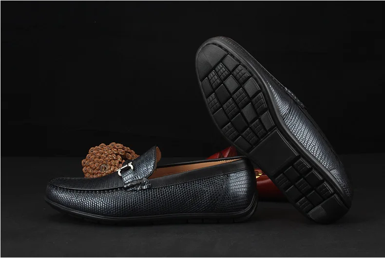 Sipriks Real Lizard Skin Casual Leather Shoes Men\'s Slip On Loafers Elegant Black Smoking Shoes Driving Boy Wear Topsiders