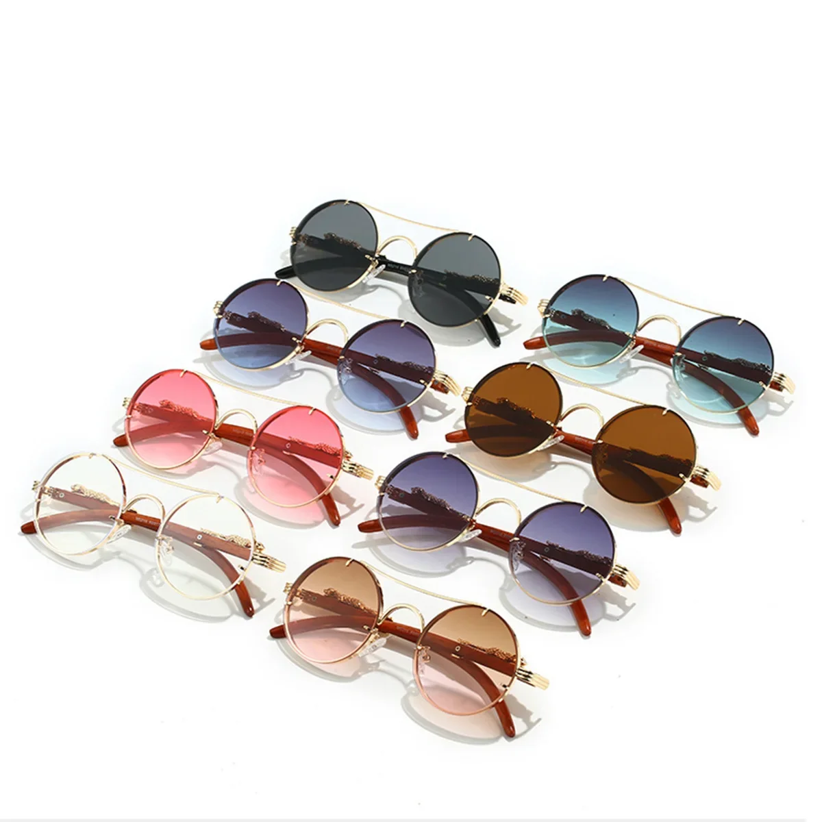 Men  Vintage Round Sunglasses Fashion Double Bridge Multicolor Shades Women Retro Trendy Brand Luxury Design Sun Glasses image 2