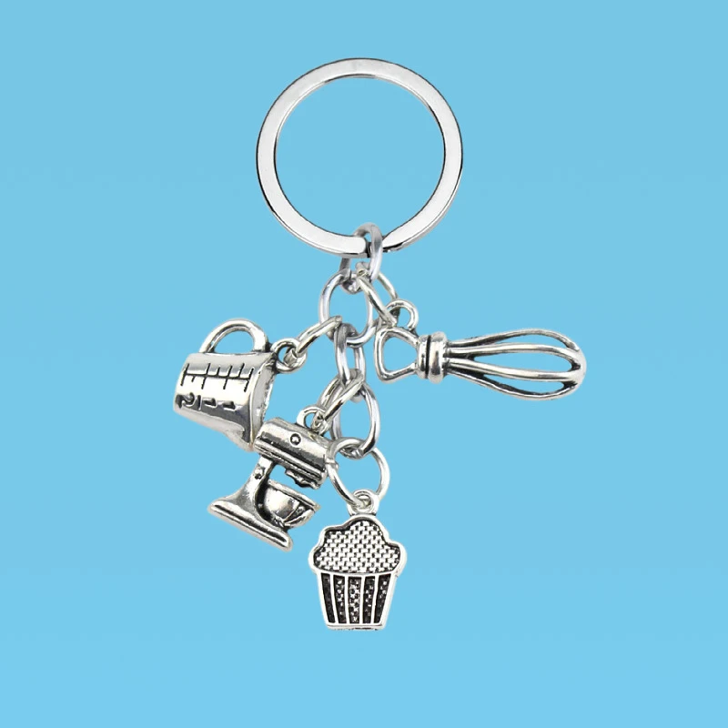 1PC Keychain Frying Pan And Whisk Dessert Keychain Baking Keychain Cake Whisk Blender Measuring Cup Mold Keychain Dessert Chef