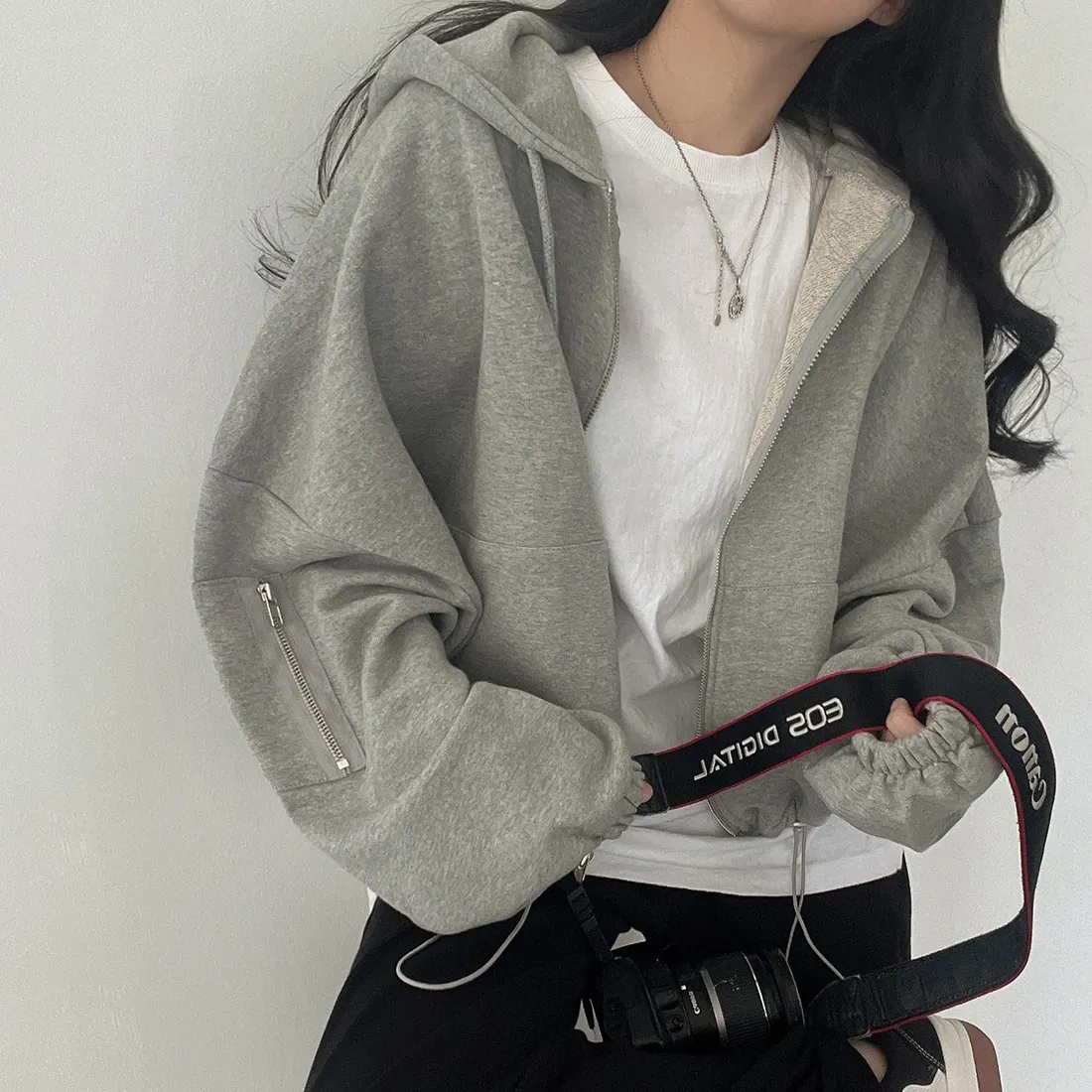 

Korean style Hoodie Zipper Jacket Loose Long Sleeve Cardigan