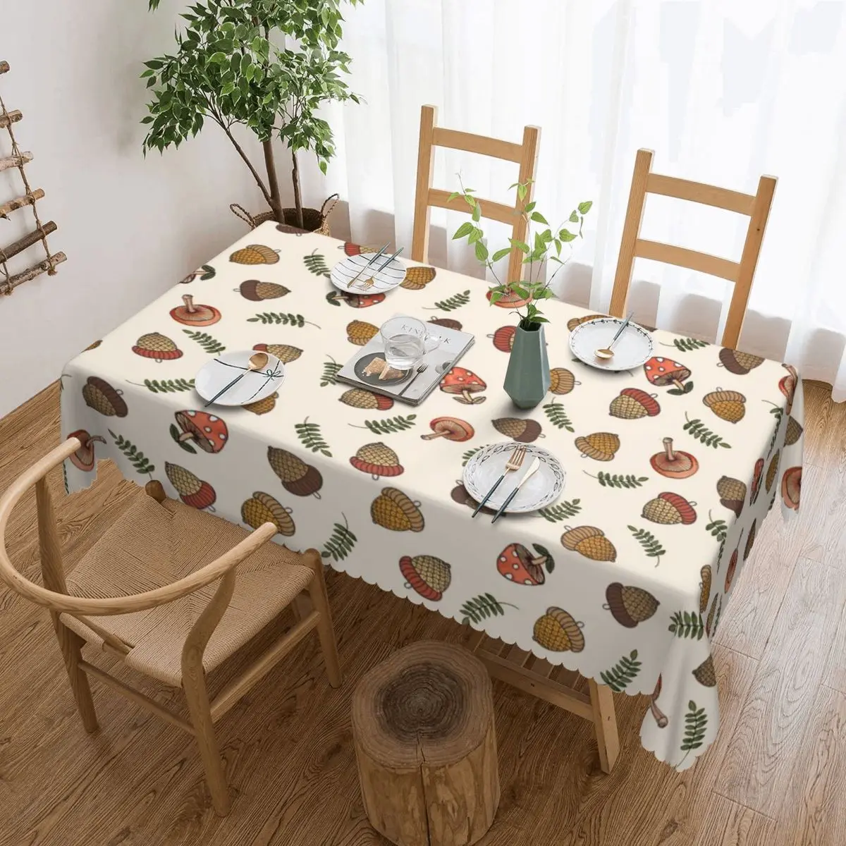 Custom Rectangular Fitted Pinecone Cone Fall Squirrel Table Cloth Waterproof Tablecloth Outdoor 45