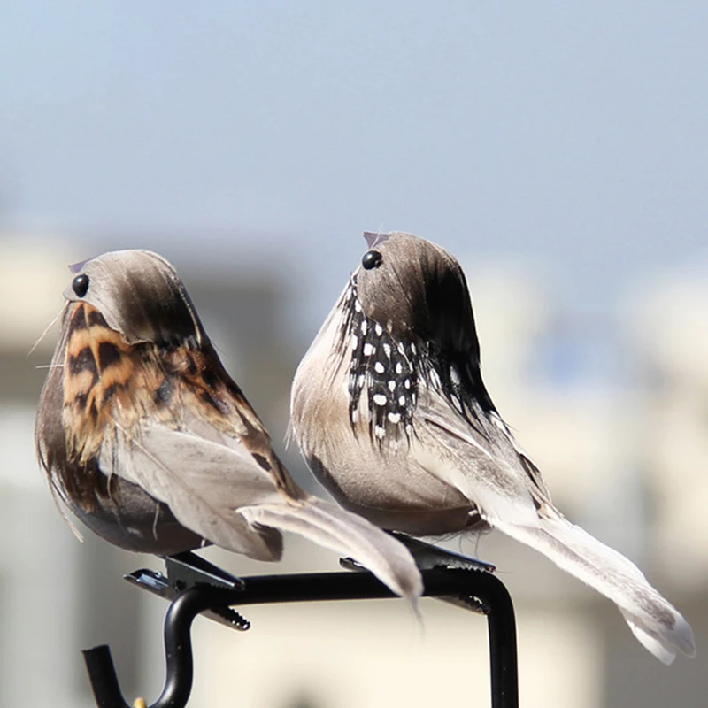 1PCS Artificial Feather Sparrow Bird Prop with Branch for Garden Decorations Simulated Wild Bird Home Garden Ornaments