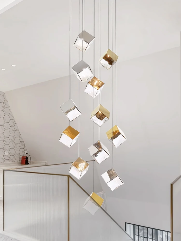 nordic led crystal chandelier escadaria espiral longo lustre designer moderno villa minimalista sala cubo de rubik loft 01