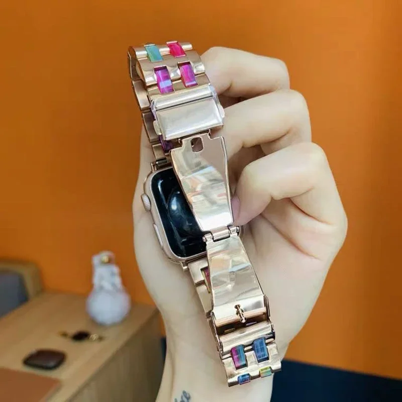 Luxury Resin Strap for Apple Watch Band 49mm 45mm 44mm 42mm 46mm iWatch Ultra 10 9 8 7 6 5 4 SE Bracelet Stainless Steel Strap