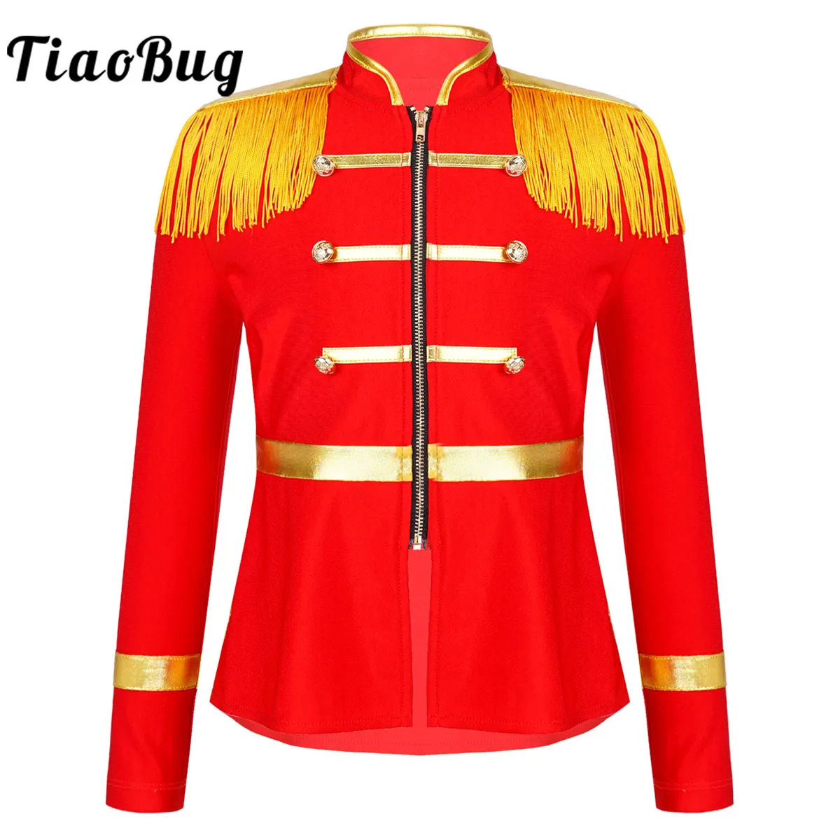 

Kids Circus Coat Unisex Long Sleeve Tassels Jacket Tailcoat Halloween Carnival Showman Cosplay Royal Guard Fancy Dress Up