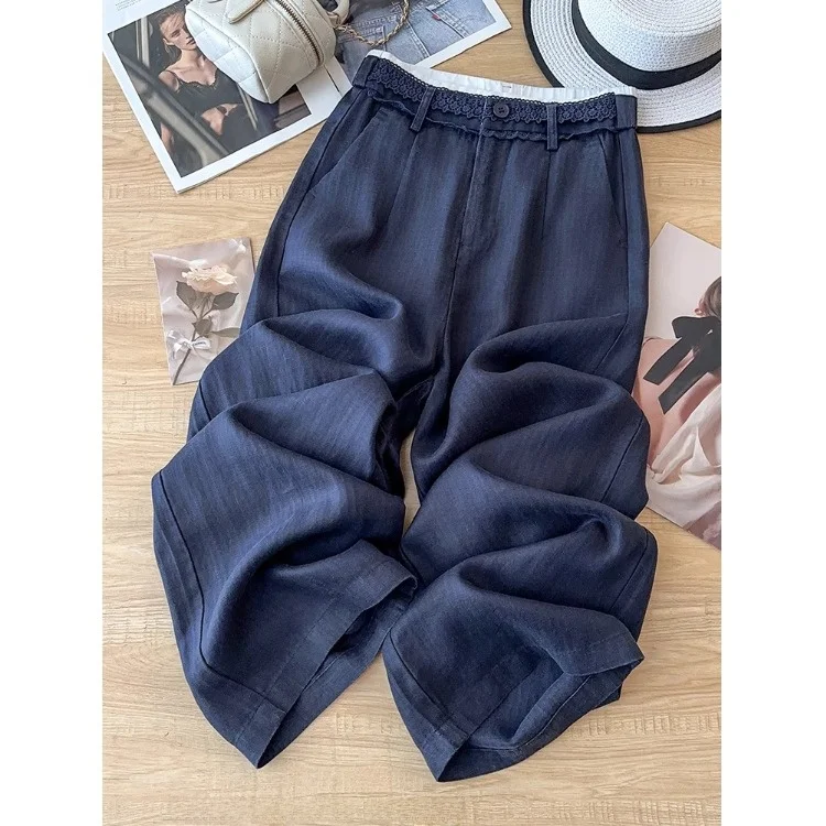 

Женские брюки-шаровары больших размеров из хлопка и льна, прямые, повседневные, весна-лето, новый стиль, художественные, простые, с естественной линией талии