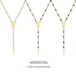 ASONSTEEL Vintage roestvrijstalen Maagd Maria lange katholieke rozenkransen kralen christelijk kruis hanger ketting armbanden sieraden