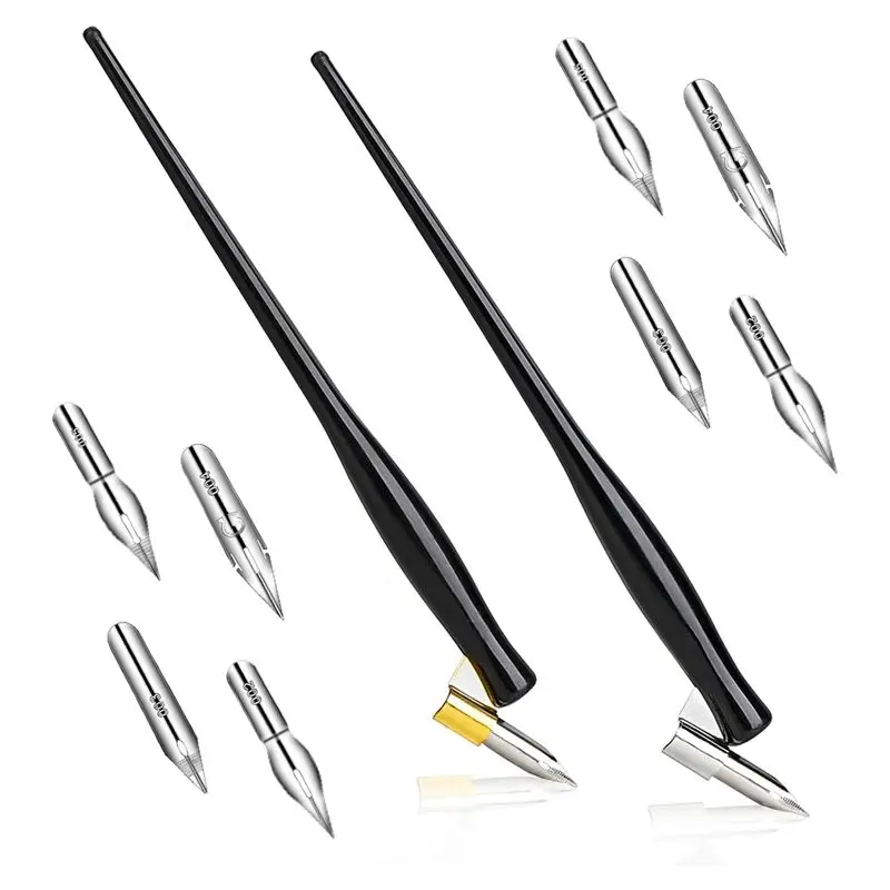 BAAJ-10PCS Oblique Calligraphy Dip Pen Set Comic Pen Nib Set Fluid Writer Pen, 2-In-1 Drawing Pen Holder With 8 Pieces Nibs