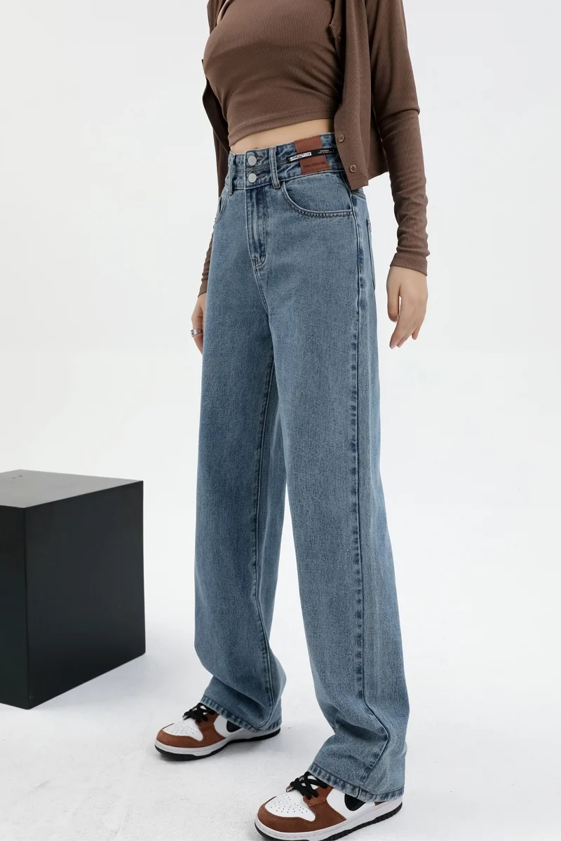 

Широкие джинсы с высокой талией, женские брюки длиной до пола, осенние новые повседневные джинсы с эффектом похудения Sle Street Faion