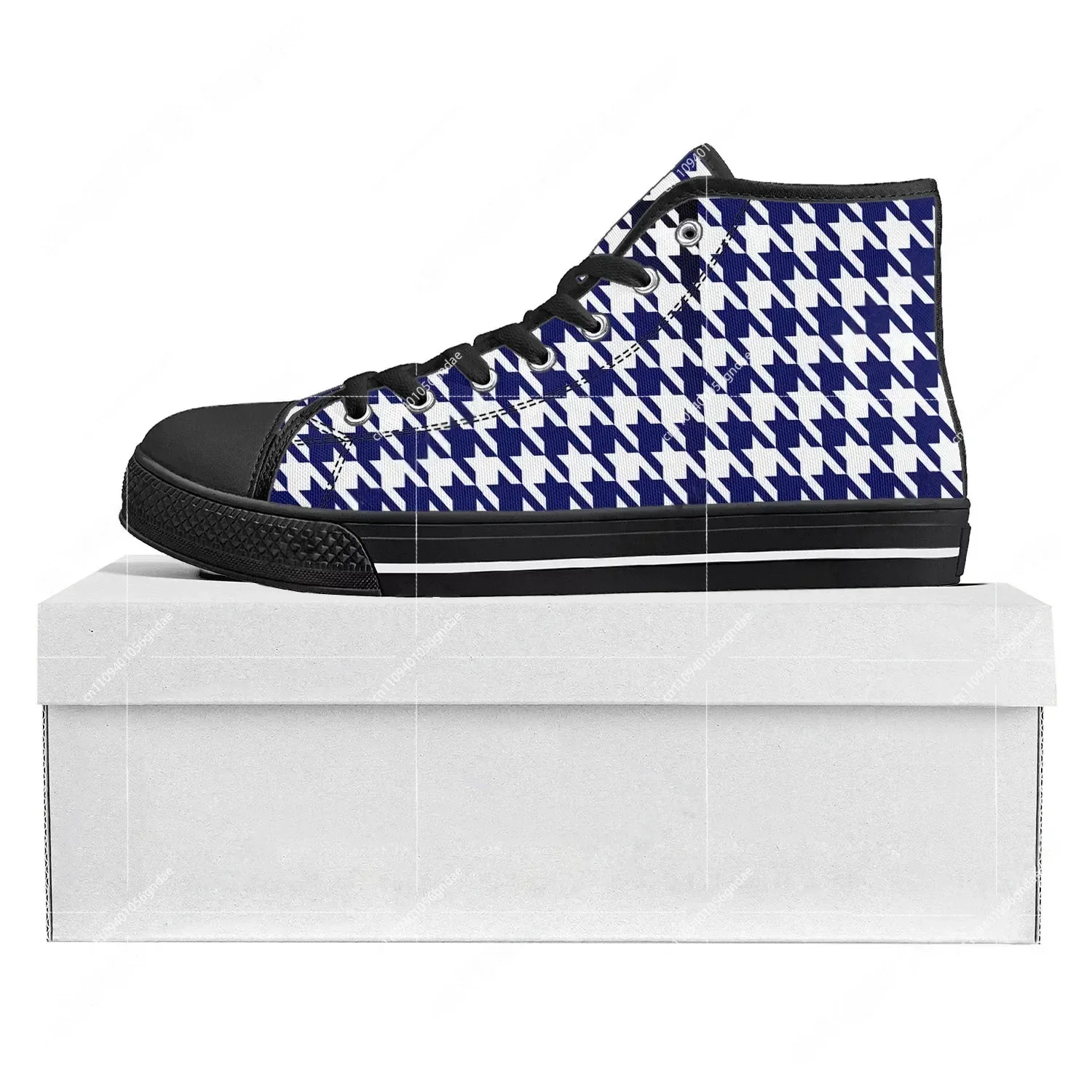 

Houndstooth Pattern High Top High Quality Sneakers Mens Womens Teenager Canvas Sneaker Casual Couple Shoes Custom Shoe Black