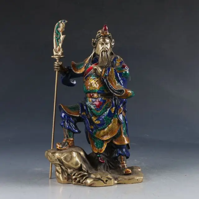 Chinese Cloisonne Brass Handwork Carved Statue -ZhanShan Guangong