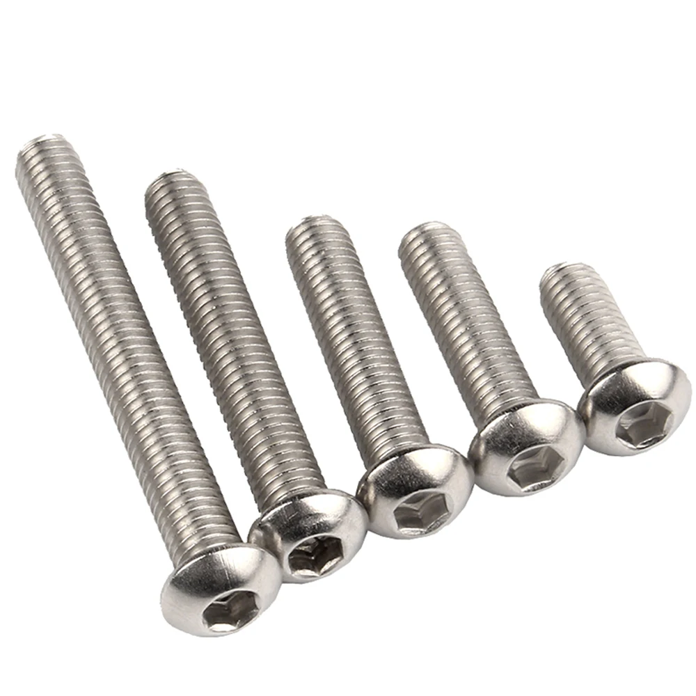 5/10/20/50Pcs M2 M2.5 M3 M4 M5 M6 M8 Round Stainless Steel A2-70 or Black 10.9 grade Hex Socket Button Head Allen Bolt Screw