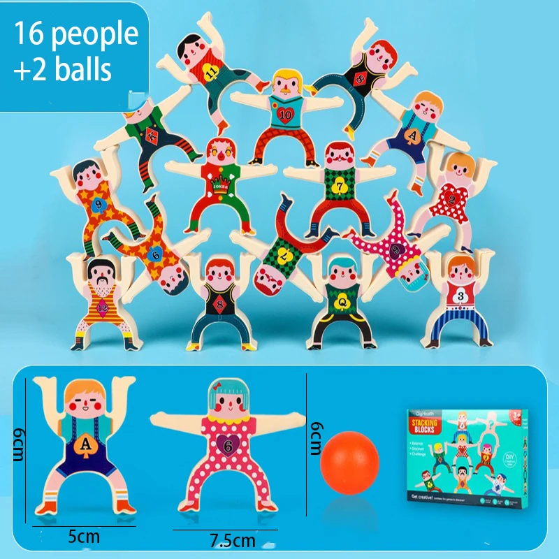 Children Stacking Balance Building Blocks Game Include 16 Cartoon DIY Stickers Characters Educational Toys for Kids Gift Age 3+