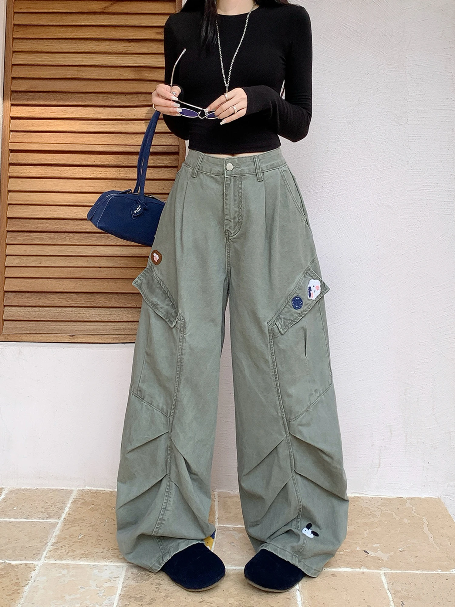 

Ретро-джинсы с леопардовым принтом в американском стиле, широкие штанины, высокая талия, свободный крой, длиной в пол, женские, осенние, свободные брюки-кюлоты