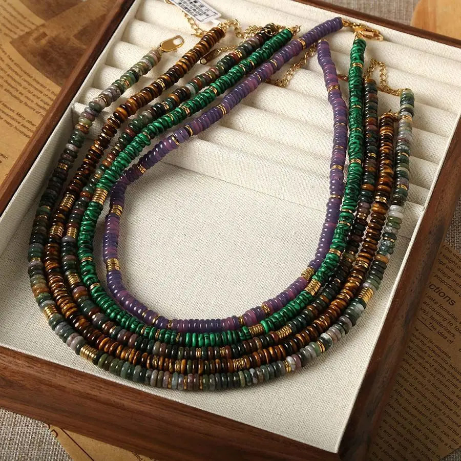 Dopamine Eu&USA high-end style non fading colored Beads natural stone necklace original niche beaded collarbone necklace