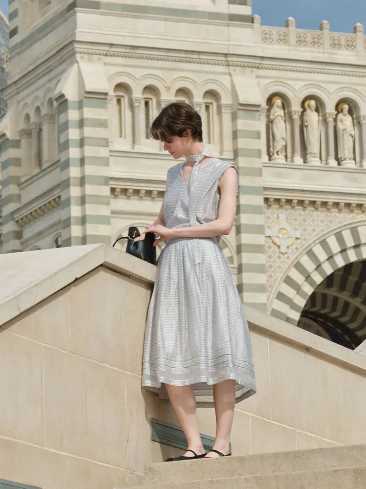 Nolara Authentic  Brand Summer 2026 Half Skirt Chiffon Patchwork High Waist A-Line Casual Nylon Blend Gored Skirt