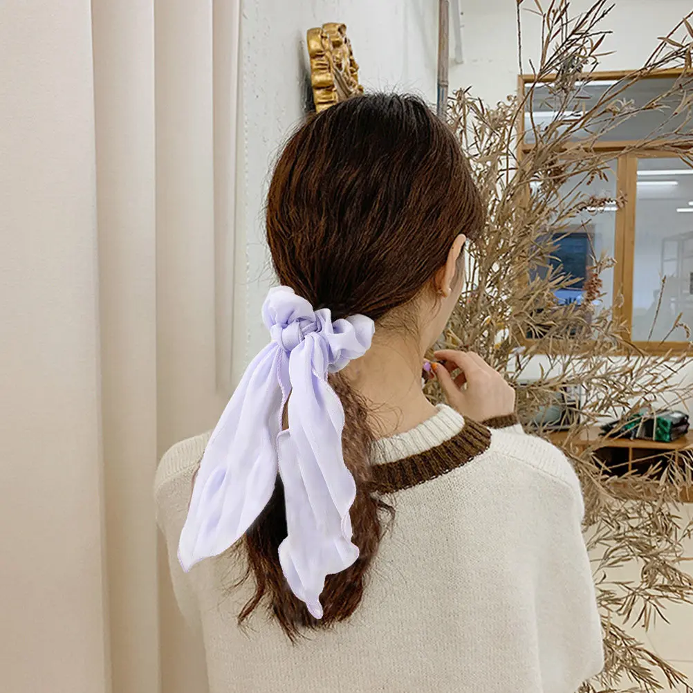 

8Pcs Bowknot Hair Bands Double Layer Ribbon Scrunchies Stretchy Elastic Ponytail Holders for Women Costume Party Stage Daily