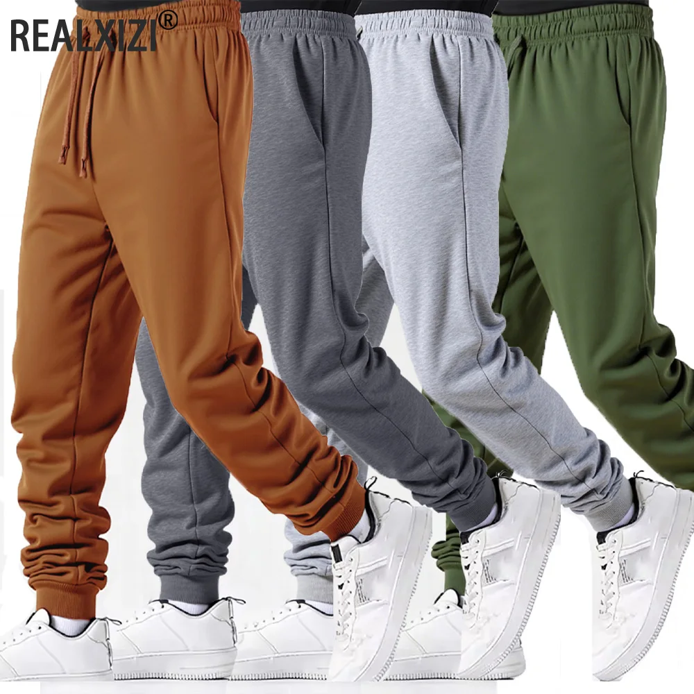 

Men's Casual Long Pants Autumn Winter Solid Color Fleece Sweatpants Men Fitness Joggers Elastic Waist Sports Pants Streetwear