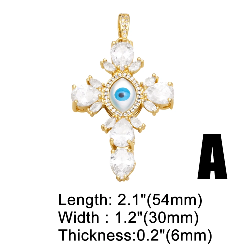 OCESRIO Trendy Large White Crystal Cross Pendant for Necklace Copper Gold Plated Enamel Eye DIY Jewelry Making Supplies pdtb296