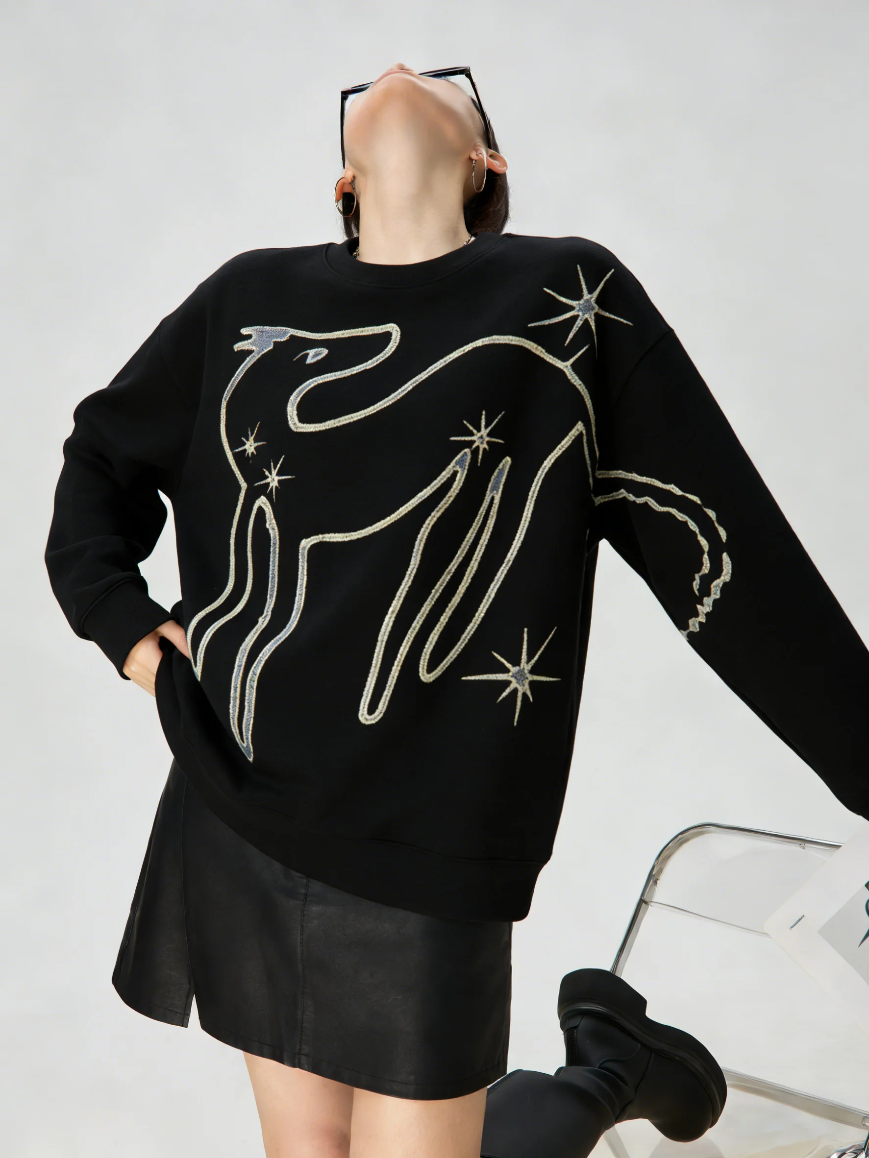 

Ladies' round Ne Sweatirt Print Casual Sle Bla Loose Fit Comfortable Spring Faion Top Unique Beautiful