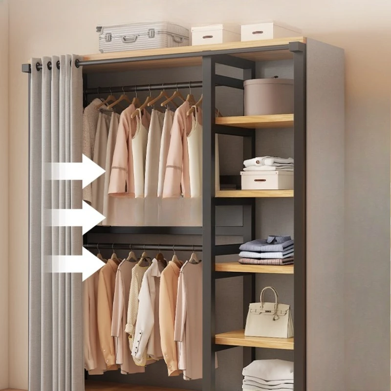 

Coat rack floor-standing bedroom combination dustproof storage rack simple wardrobe metal integrated open storage hanger hanger