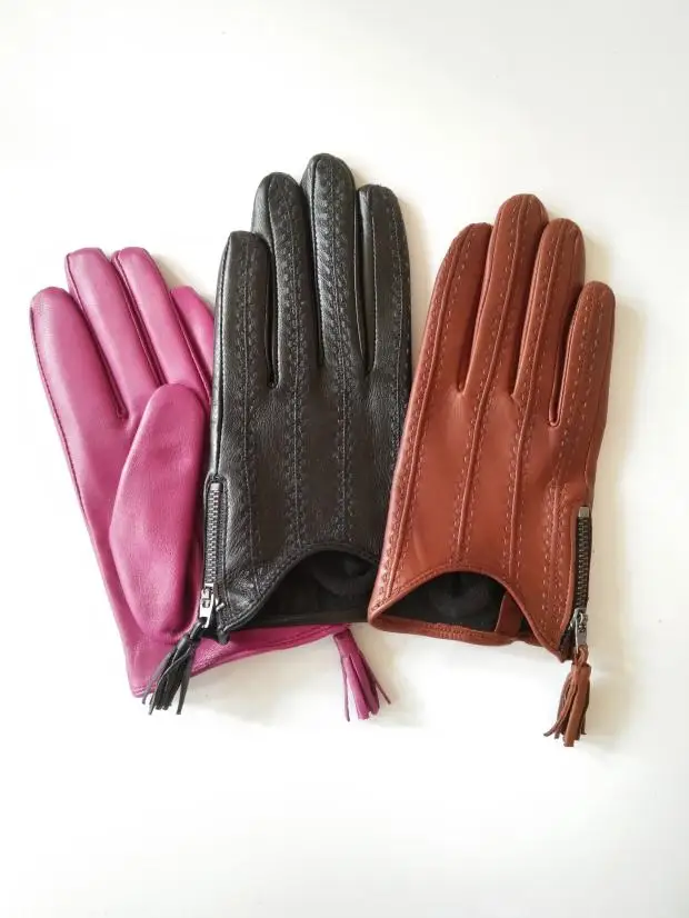 2024 Half Palm Glove Zipper Tassel Driving Fashion Sheep Leather Gloves  Women Fashion Short Mittens LG015