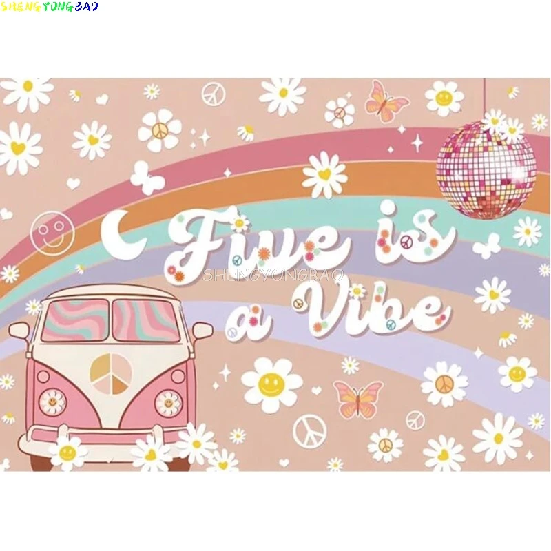 Boho Rainbow Daisy Girl 1st Birthday Photography Backdrop Peace Love Newborn Background Baby Shower Party Decor Studio Props