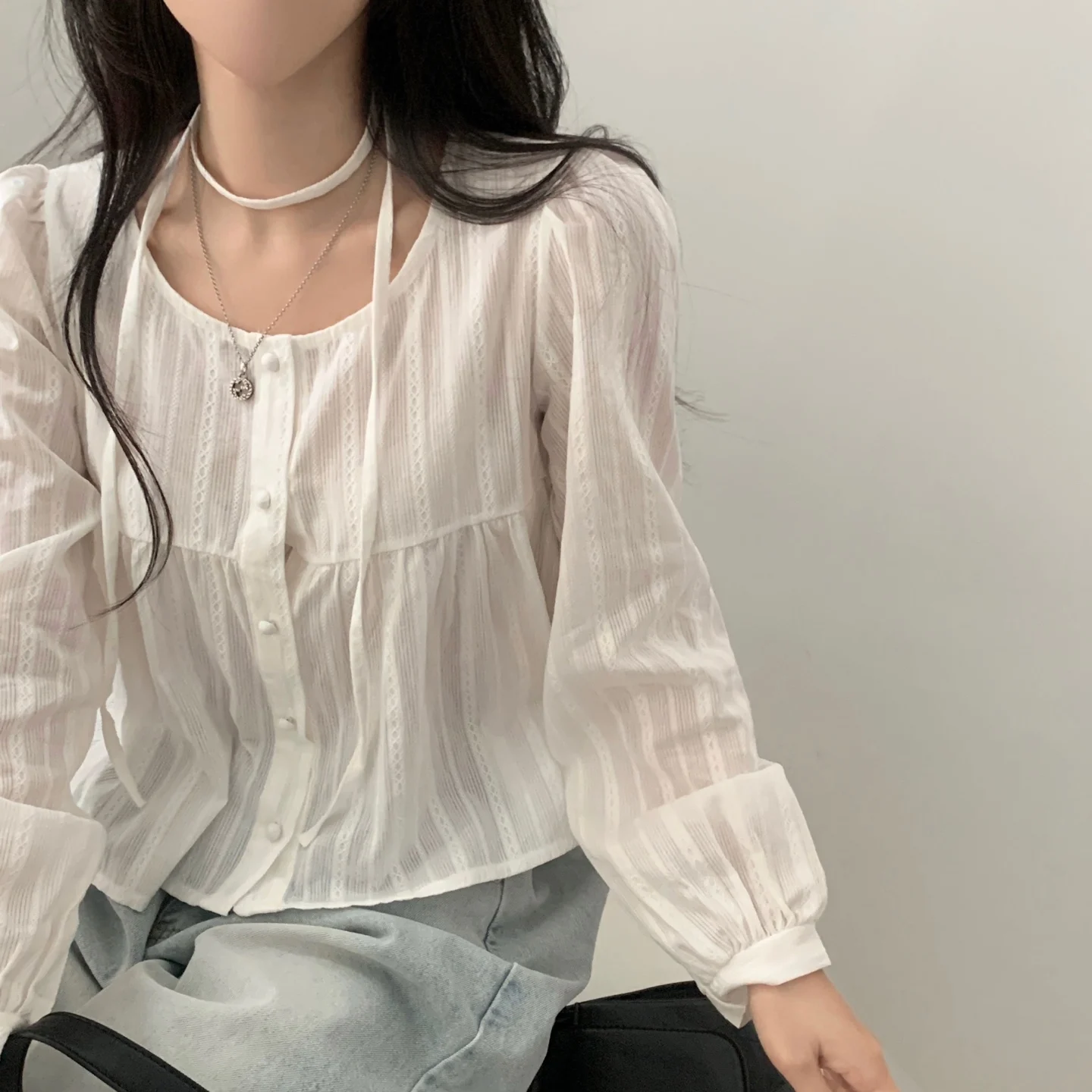 

Women's Long Sleeve Shirt Single Button Bow Tie Elegant Fashionable Summer Casual Wear Other Style Other Fit Other Material