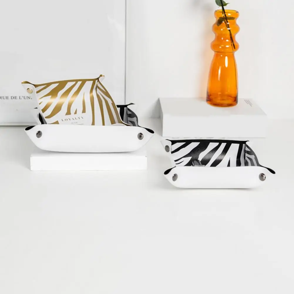 Zebra Pattern Desk Storage Tray Faux Leather Desk Storage Holder Cosmetics Jewelry Storage Plate Jewelry Display Plate for Home