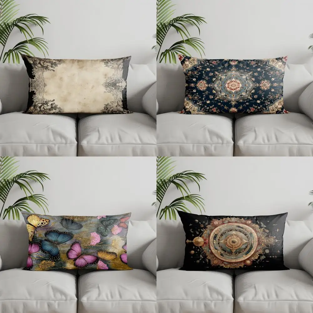 

Домашний декор, винтажный наволочка с орнаментом, подходит для дивана, спальни, автомобиля, наволочка, прямоугольная подушка для спины