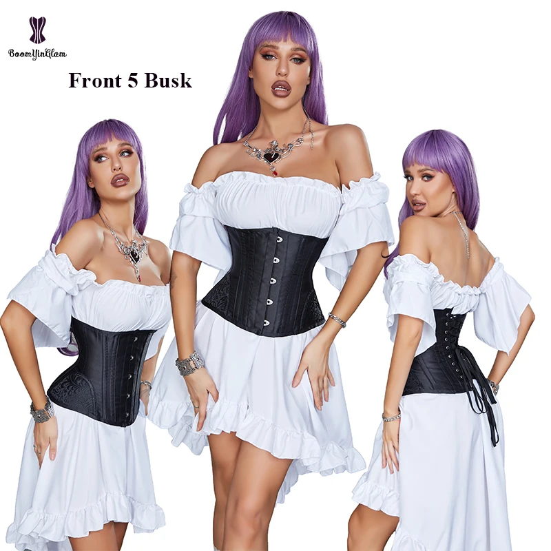 Front 4 oder 5 Busk Clip Stahl ohne Knochen Taille Training Bustier Brokat Unterbrust Korsett für Frauen Hou glass Body Shaper Größe XXS-6XL