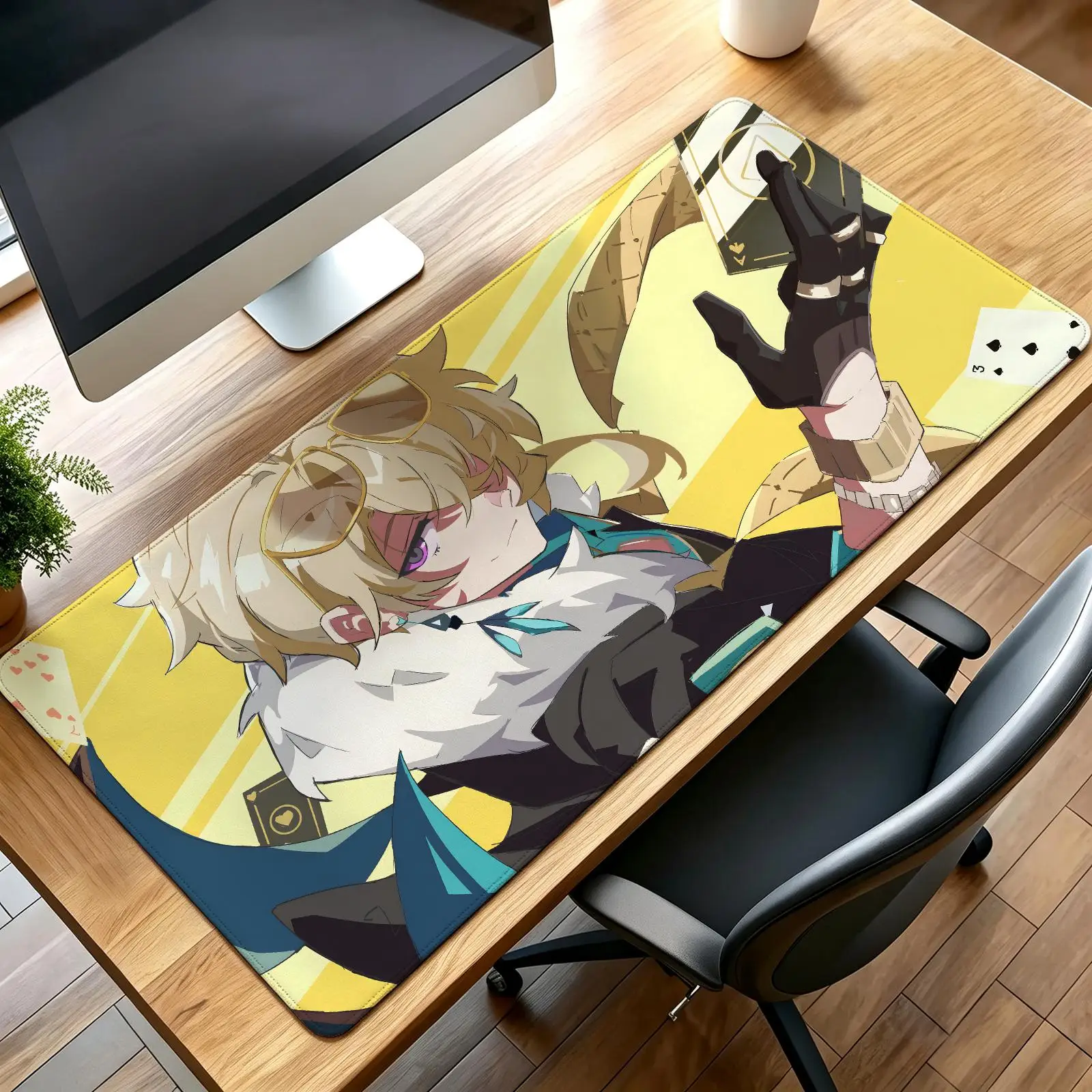 Anime Mouse Pad, stitched wearproof edge, smooth non-slip mat for desktop & laptop games Honkai Star Rail Aventurine Waveflair