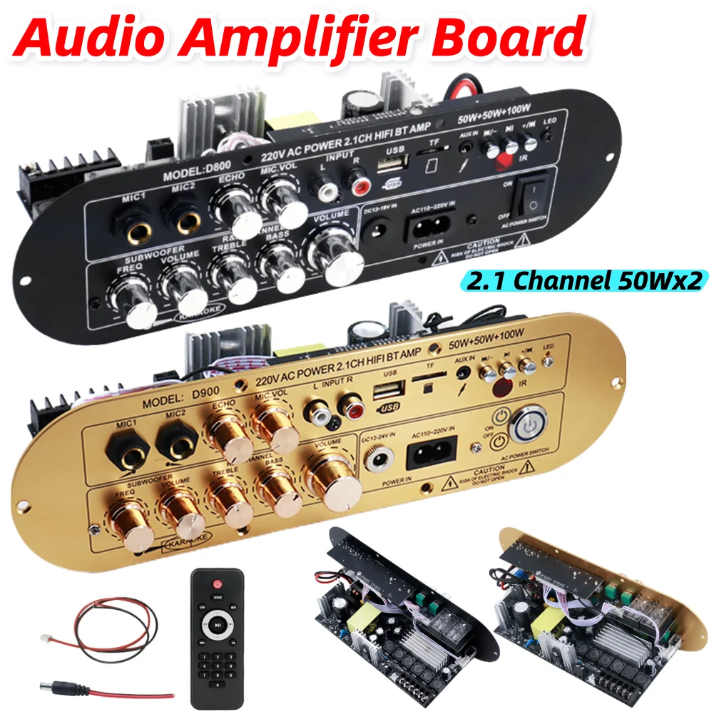 

Плата аудиоусилителя 2.1-канальная 50Втx2 100Вт с Bluetooth 5.0, цифровая плата усилителя мощности для домашних/уличных аудиосистем
