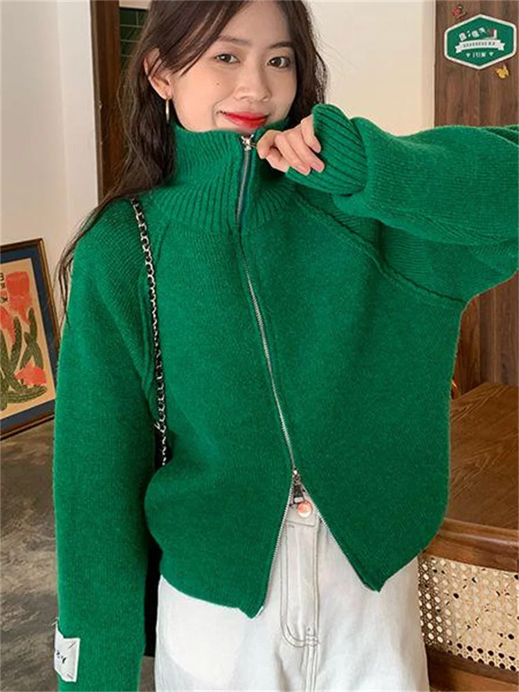 

Klein Blue Zipper Open Cardigan Sweater Women's Faion Spring Autumn ort Versatile Top Korean Sle Streetwear