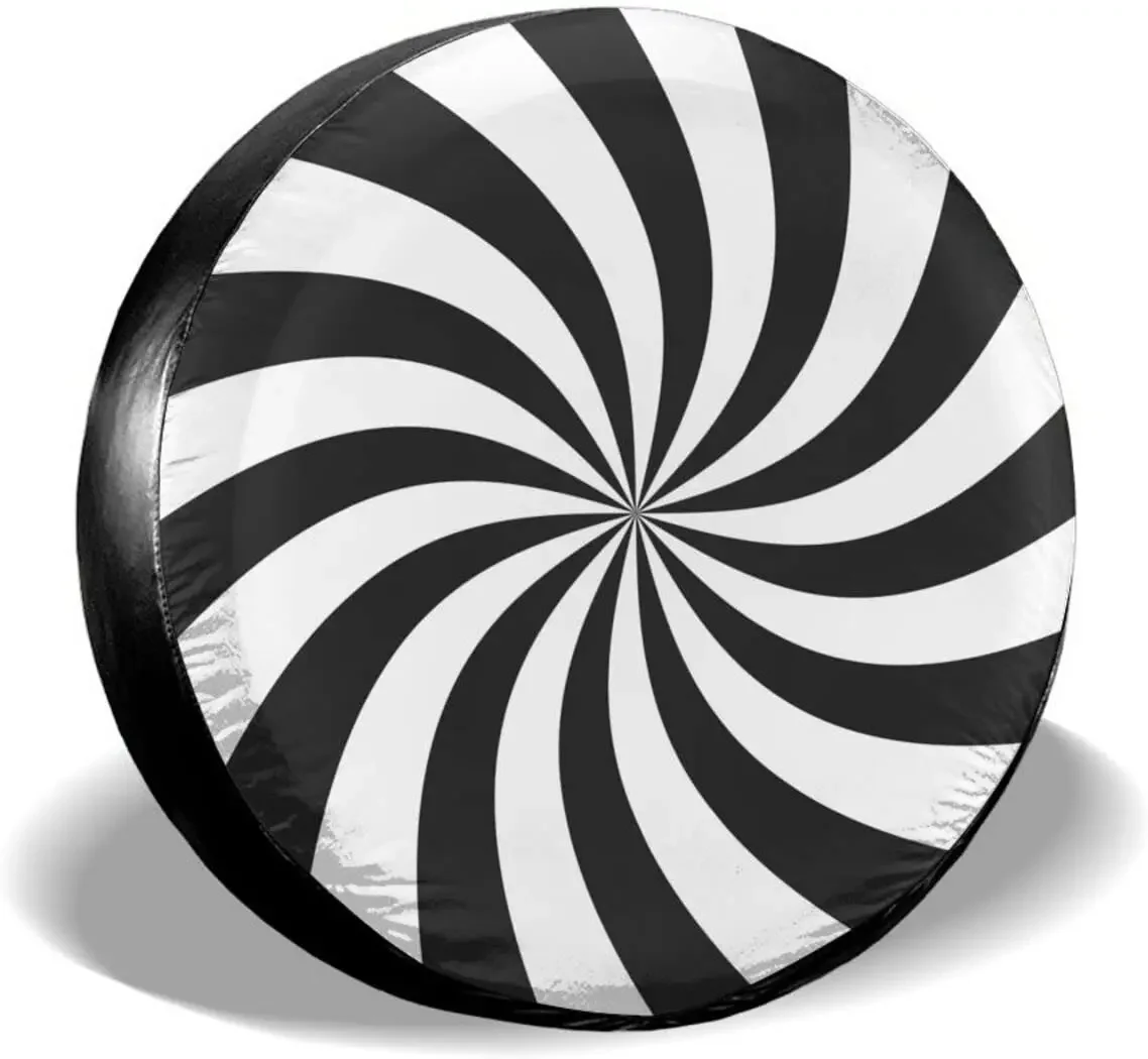 Black and White Polar Fleece Lollipop Design Spare Tire Cover Waterproof Dust-Proof Wheel Protectors Universal for Trail