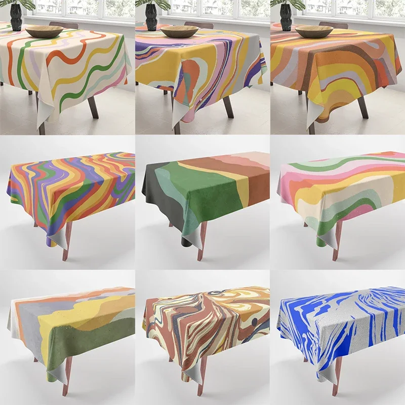 Colorful Curves Landscape Pattern Printed Tablecloth Home Decor Rectangle Party