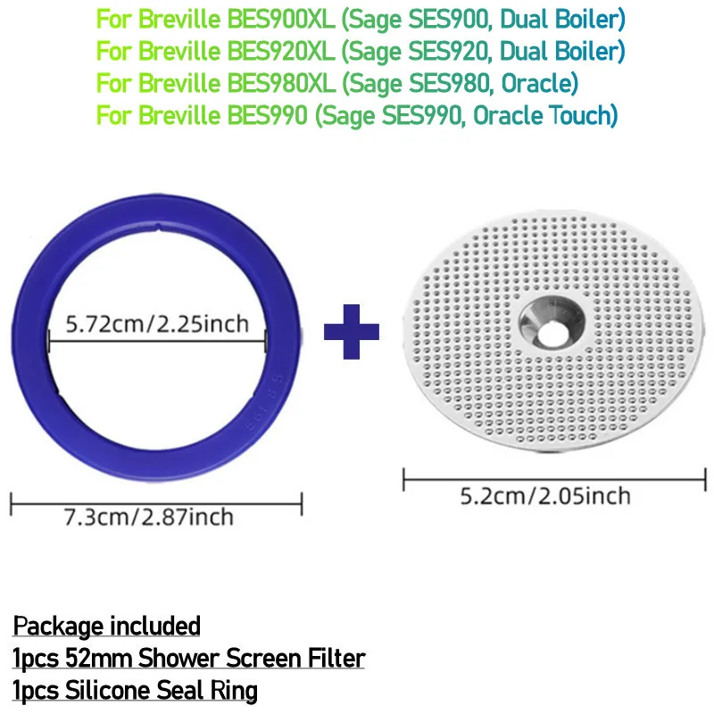 52mm Shower Screen with Seal Ring for Breville/Sage BES900XL/920XL/980XL/990 Coffee Machine Brew Head Filter Gasket Replacement view 2