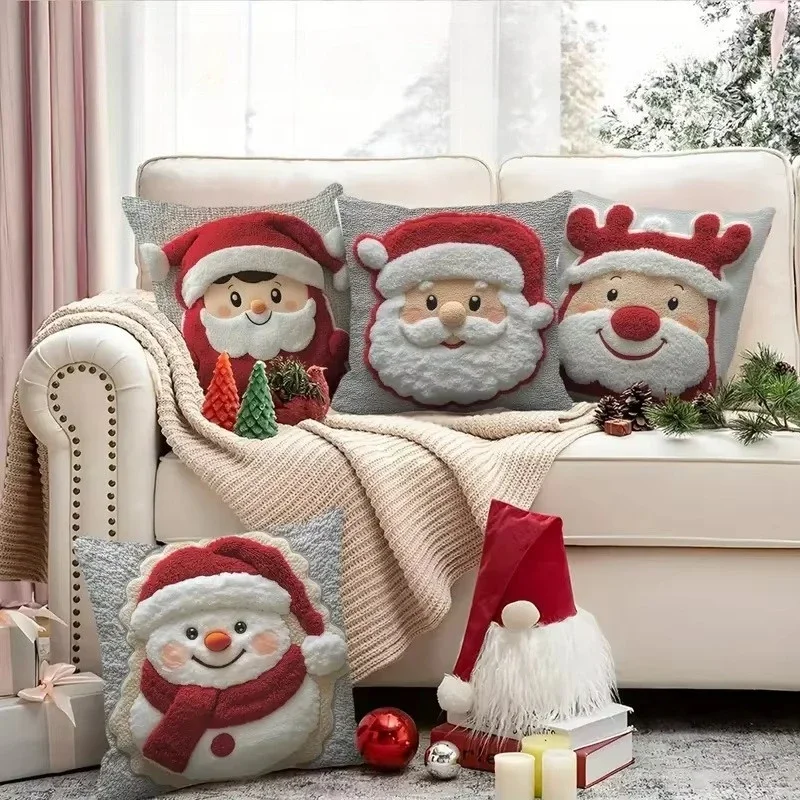 1-4PCS Christmas Cushion Covers Snowman Reindeer Sofa Pillow Case Single Sided Holiday Home Living Room Decorations