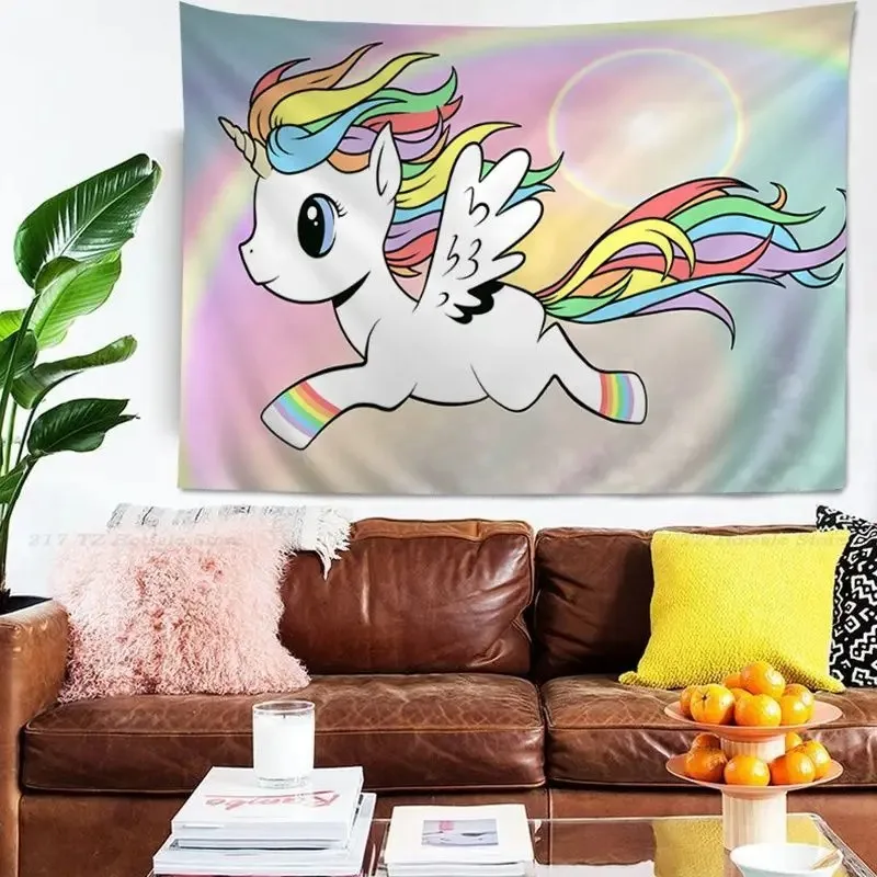 Office Living Room Tapestry Cartoon Unicorn Color Tapestry Home Wall Decoration Tapestry