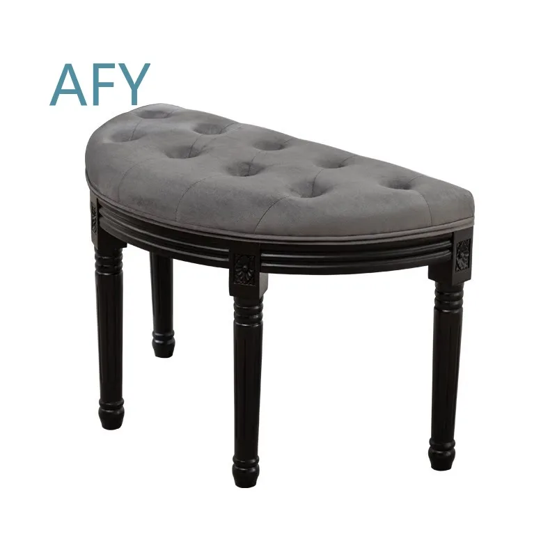 Home American Solid Wood Makeup Stool for Bedroom Dresser Vanity Table Light Luxury Simple Retro Fitting Stool for Shoe