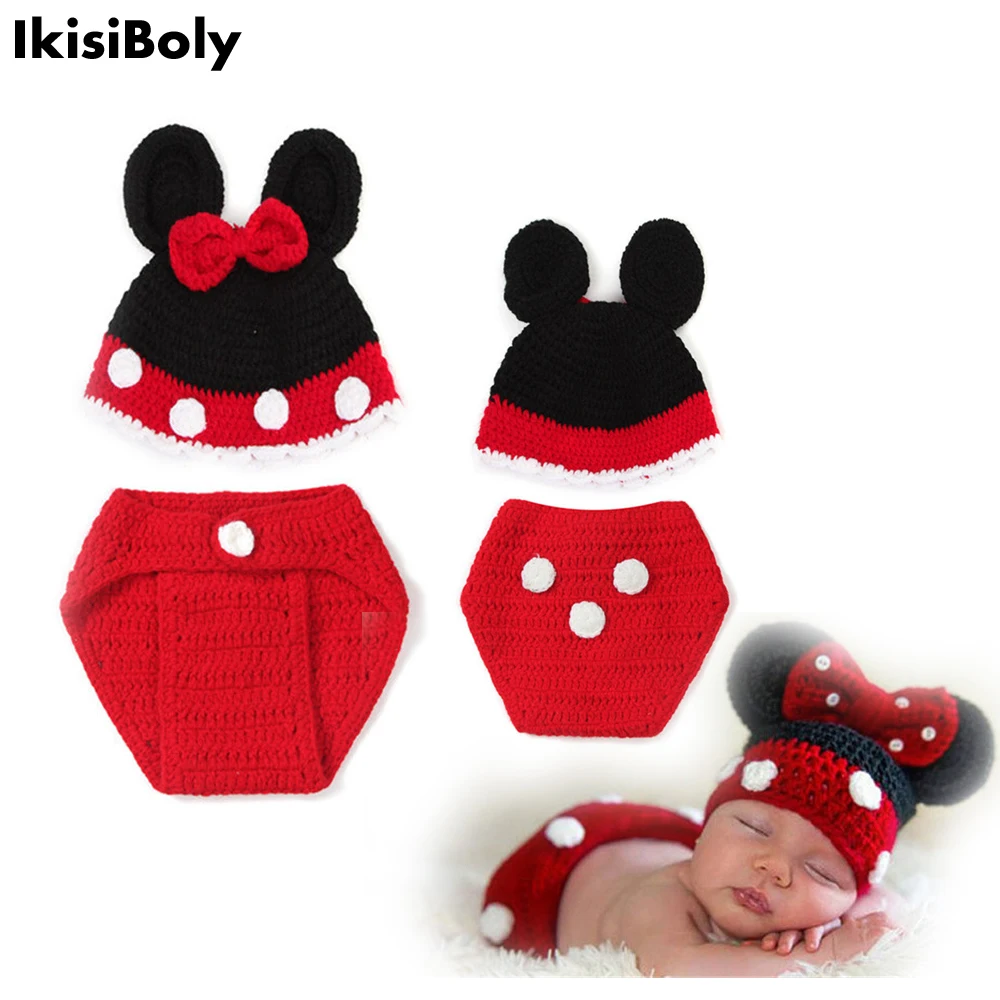 Ropa para bebés y niñas, accesorios de fotografía, accesorios para bebés recién nacidos de 0 a 3M, paquete de 3 disfraces de Minnie hechos a mano