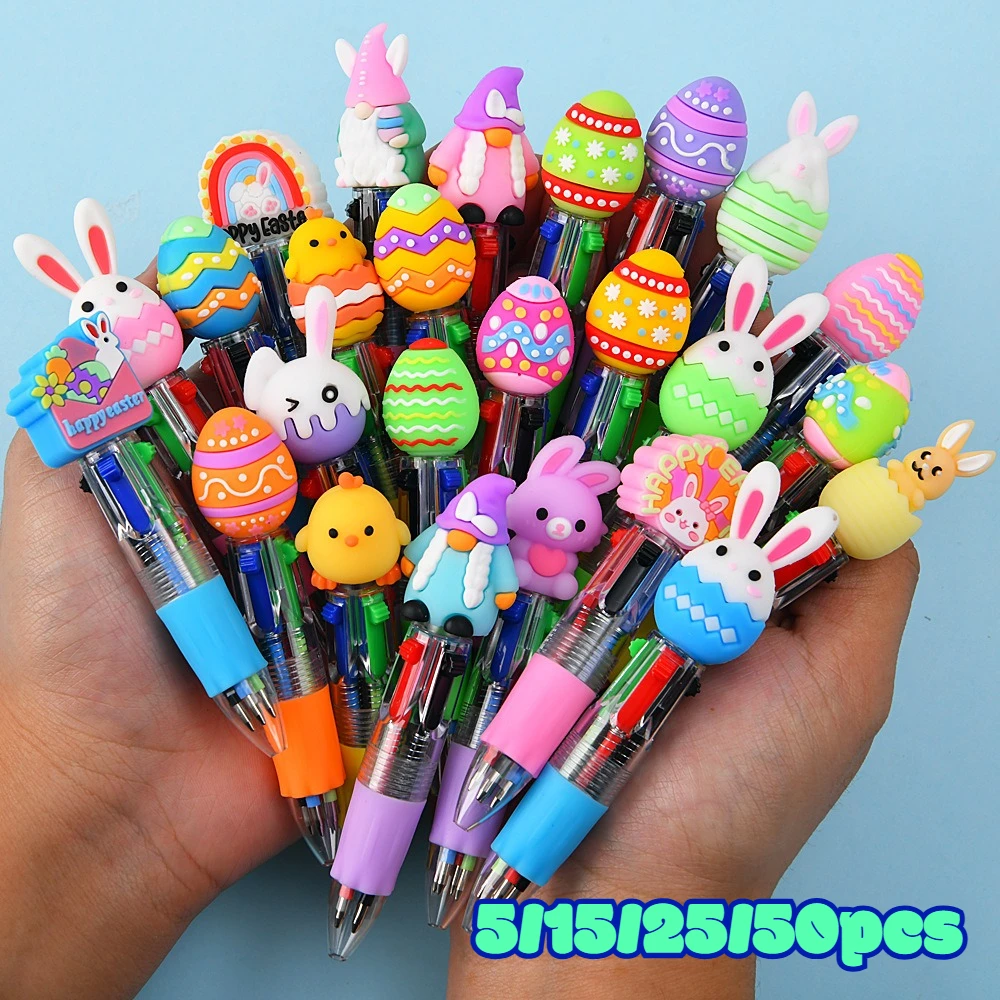 5–50 Stück Osterhasen-Silikon-Ei-Stift, Cartoon-Motiv, niedliches Herz, bunt, mehrfarbig, Kugelschreiber, Oster-Geschenke für Kinder