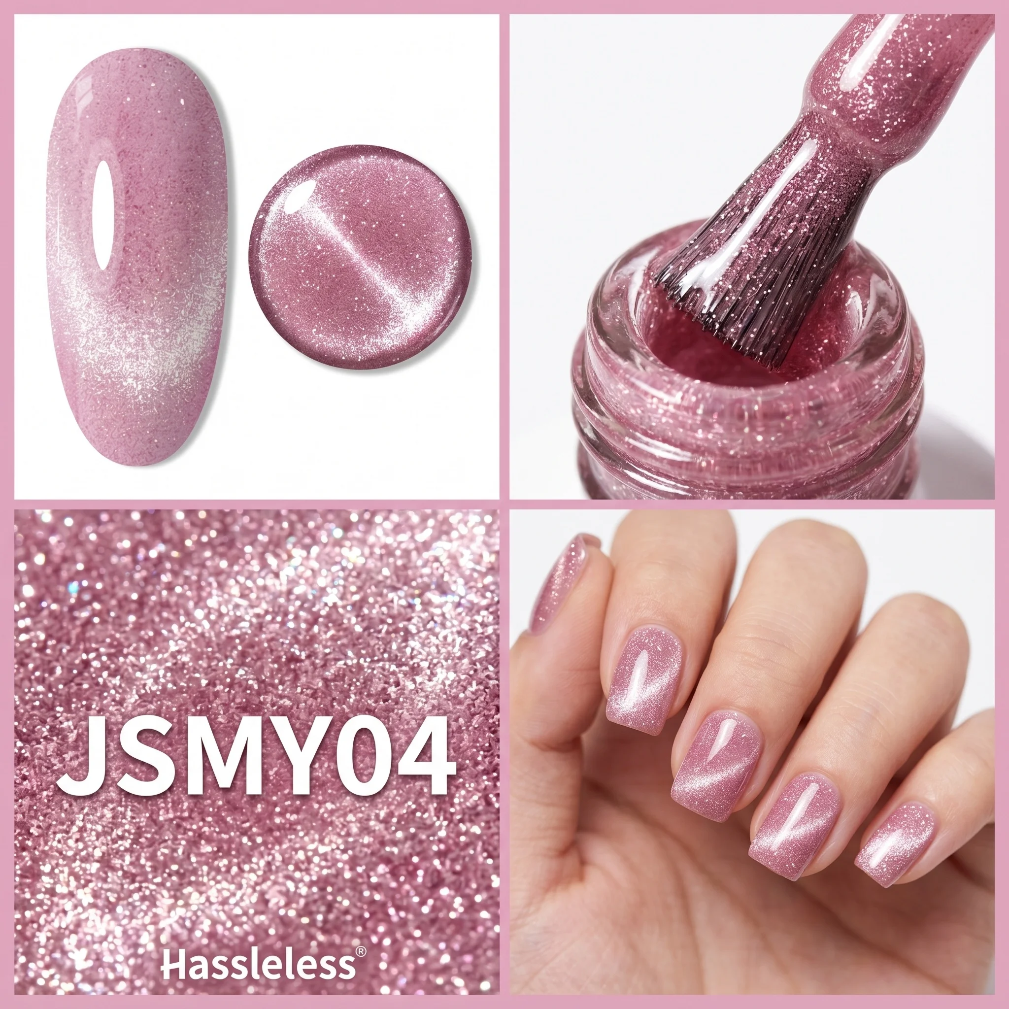 Hassleless 1-Bottle Pack, 15ml Per Bottle, Ultra-Glossy Cat-Eye Gel Nail Polish, Highly Saturated, Long-Lasting Shine, Alcohol-F