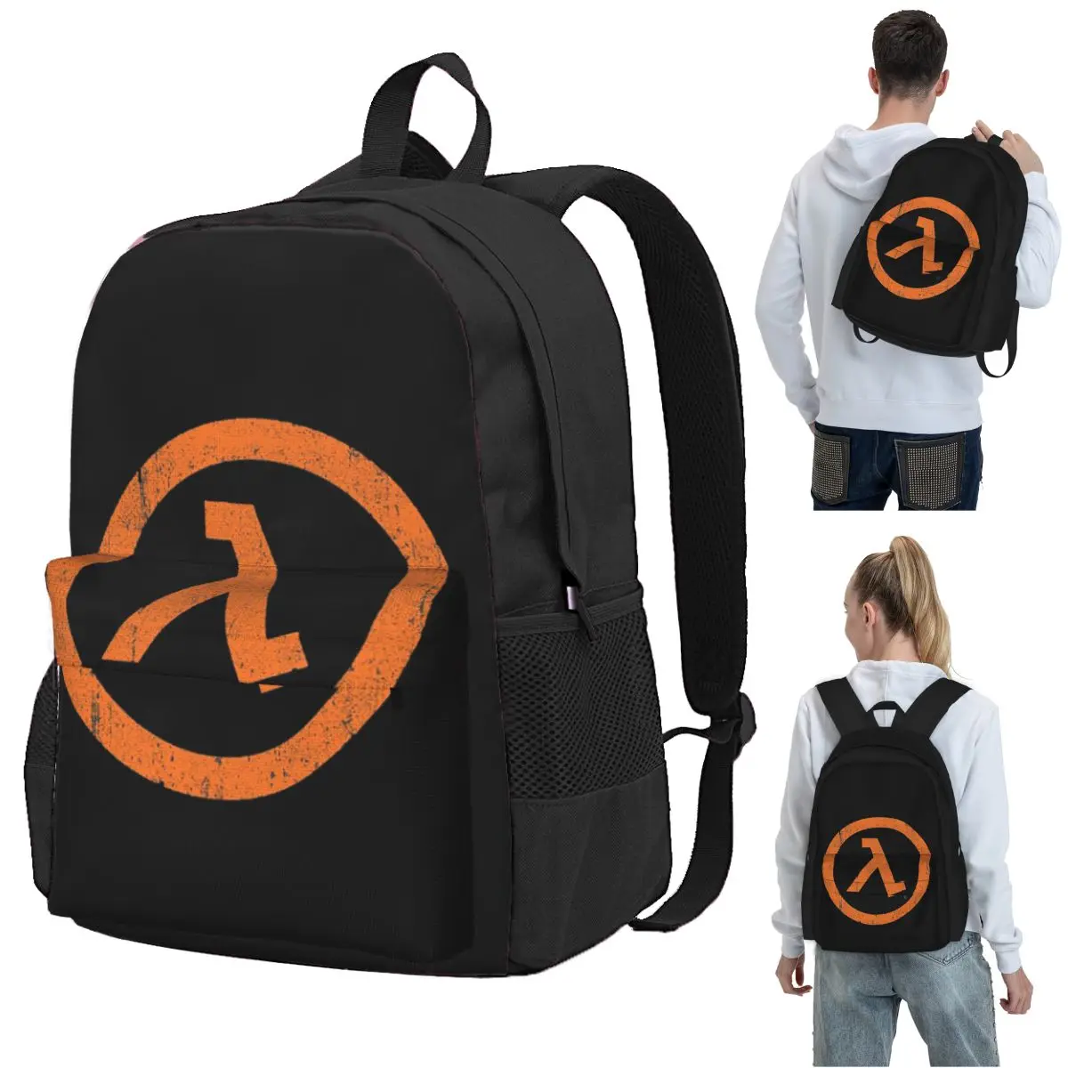Half Life Lambda Symbol Backpack Student BookBag Children School Bag Computer Shoulder Bags for Men Women